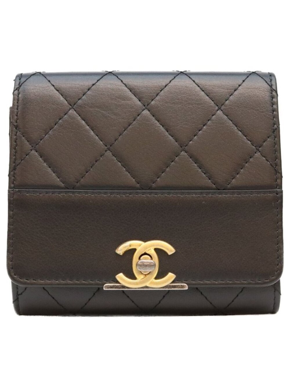 Chanel 29 Black Calfskin S Turnlock Quilted Trifold Wallet